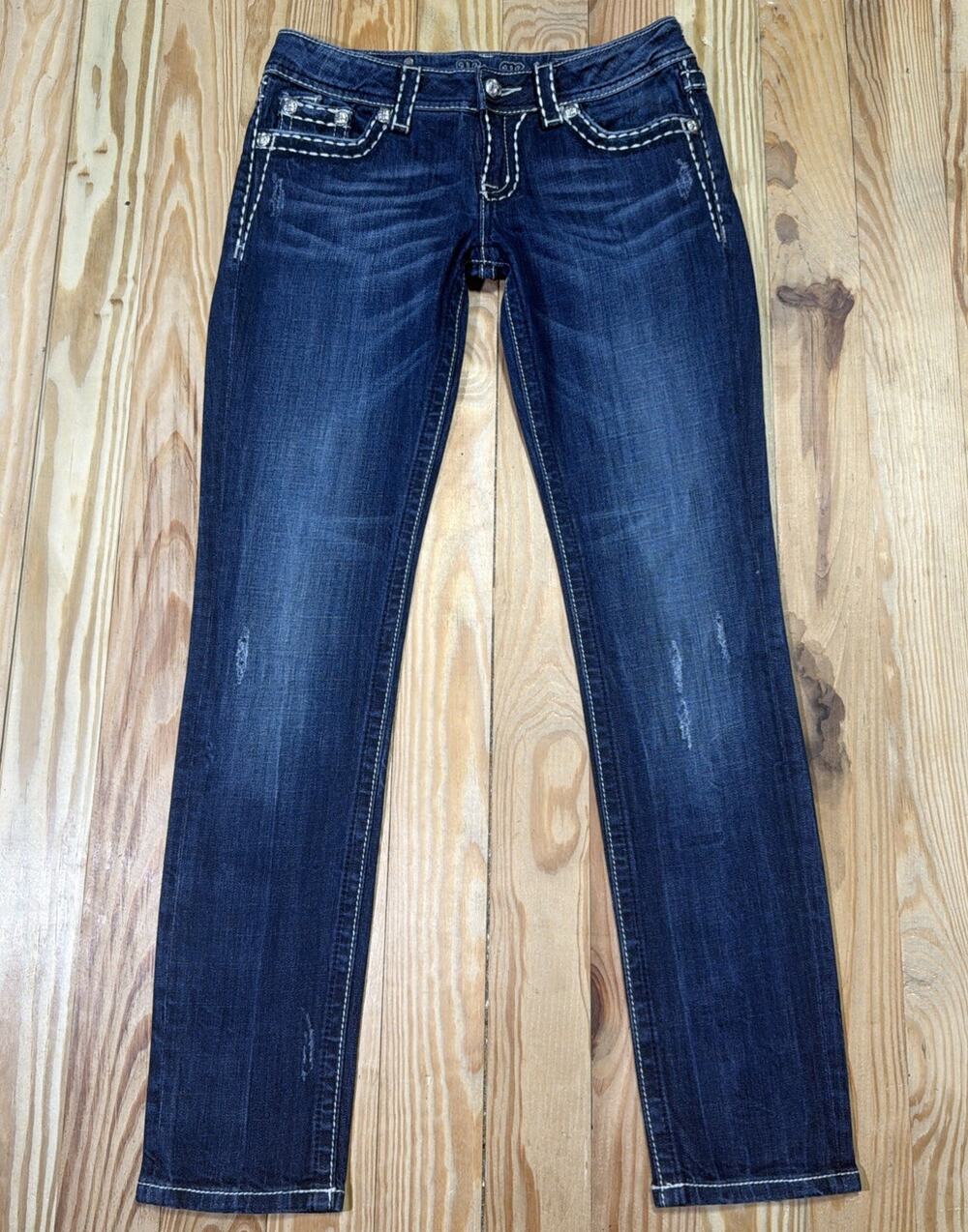 Miss Me Skinny Jeans Embroidered Distressed Denim Blue Size 28 JE5152S2R